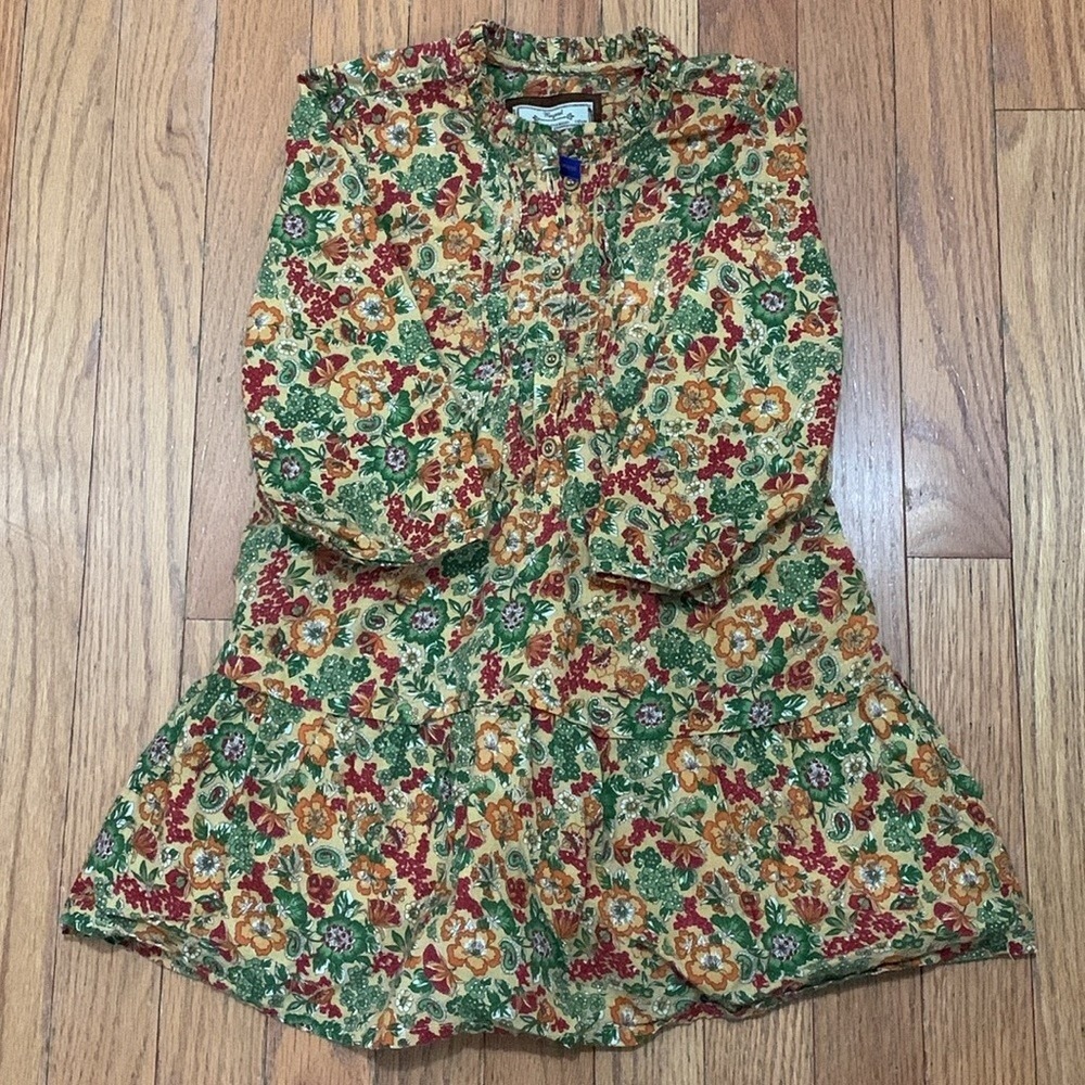 Mayoral Girls Floral Paisley Long Sleeve Ruffle Dress Size 5 110cm Orange Green